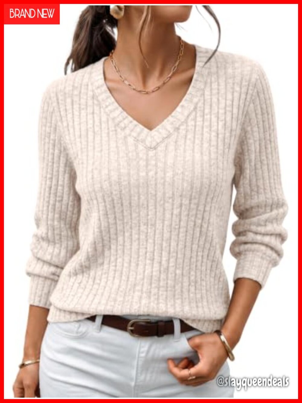 Womens V Neck Long Sleeve Lightweight Sweater Pullover Tunic Top